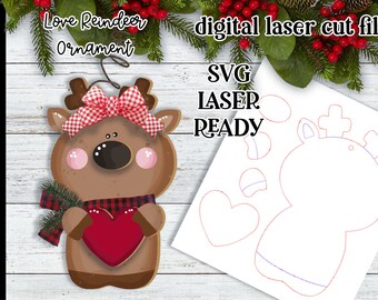 Rentier Liebe SVG | Laser geschnittene Rentierverzierung | Glow forge|Weihnachtsverzierung SVG