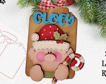 Candy Cane Elf Tag Ornament SVG| Laser Cut Elf Ornament| Glow forge| Ornament SVG