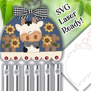 Girassol Vaca Carrilhão de Vento SVG |Vaca Pronta para Laser SVG| Glow Forge Farm| Carrilhão de Vento SVG