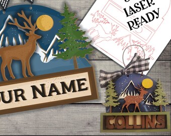 Woodland Buck Scene SVG| Laser Cut Deer Sign| Glowforge |Layered Mountain Sign SVG| Deer Sign SVG