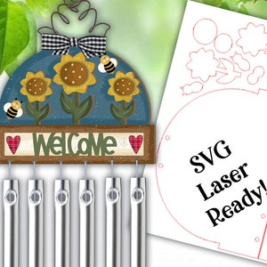 Sunflower Wind Chime SVG |Laser ReadySunflower Wind Chimes SVG| Glow Forge Sunflowers| Wind chime SVG