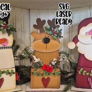 Set di tasche natalizie Prim Laser SVG / Babbo Natale SVG / Natale tagliato al laser / Glow Forge / Renna SVG