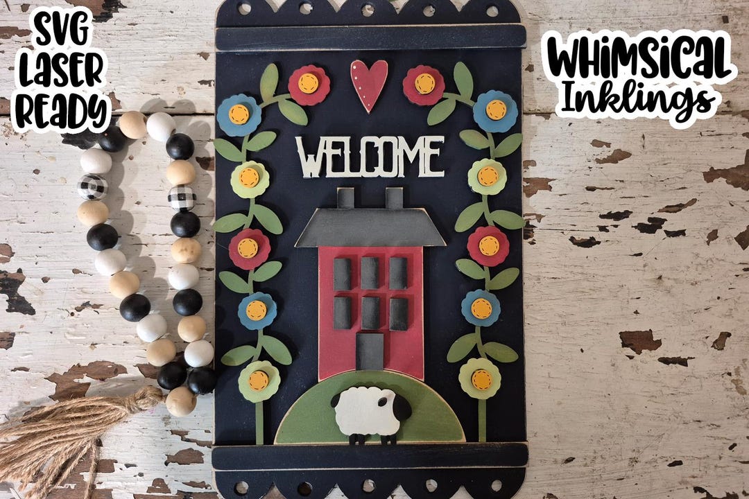 Prim Welcomesign Prim Floral Welcome Sign Laser SVG |laser Ready Prim Home| Glow Forge ...