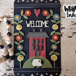 Placa de boas-vindas floral Prim Laser SVG |Laser Ready Prim Home| Glow Forge Folk-art| Primitive SVG
