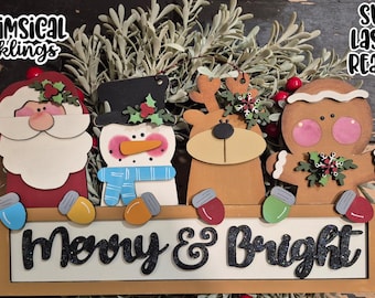 Merry and Bright Bunch Sign Laser SVG| Laser Cut Reindeer Sign| Glowforge |Christmas Sign SVG