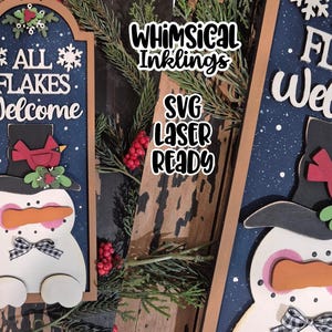 All Flakes Welcome Snowman Vertical Sign Laser SVG |Laser Ready Snowman| Glow forge Snowman Sign| Snowman SVG