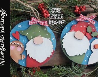 Christmas Gnome Ornament Set | Christmas SVG| Laser Cut Christmas Gnome| Glow forge| Ornament SVG| Laser Ready Gnomes
