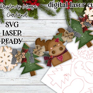 Christmas Moose Garland SVG| Laser Cut Moose Banner| Glowforge|Christmas Garland SVG