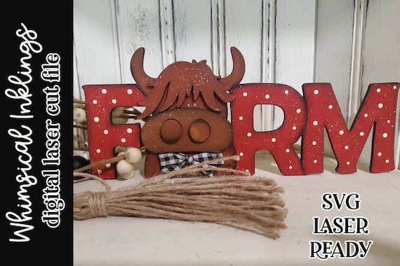 Farm Cow Laser Ready SVG| Scottish Highland SVG| Laser Cut Cow| Glow forge| Farmhouse SVG|
