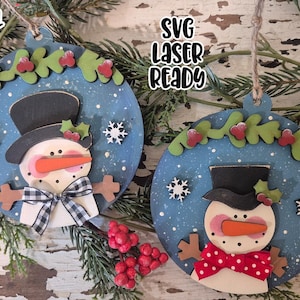 Snowflake Pals Snowman Ornament Duo Laser SVG| Laser Cut Snowman Ornaments| Glow Forge| Ornament SVG