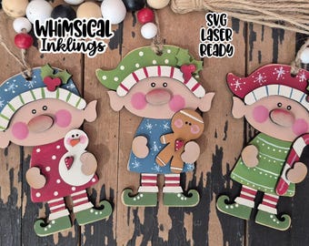 Little Christmas Elf Ornament Trio Laser SVG| Laser Cut Elf Ornament| Glow forge| Ornament SVG