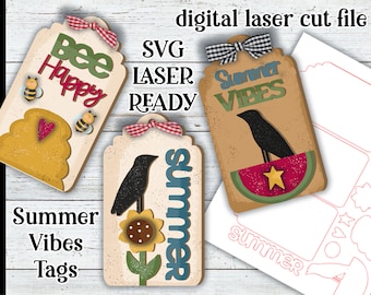 Summer Vibes Tags SVG |Laser Ready Prim Summer Tags| Glow Forge Summer| Summer Tray SVG