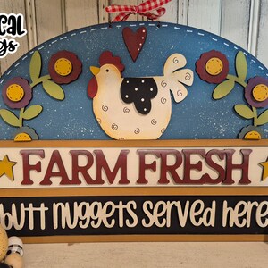 Farm Fresh Butt Nuggets Schild Laser SVG | Huhn SVG | Laser Cut Huhn | Glühschmiede Huhn Zeichen SVG |