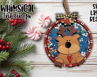 Adorno de reno dulce con forma de coctelera, cortado con láser, adorno de reno, forja luminosa, adorno navideño SVG