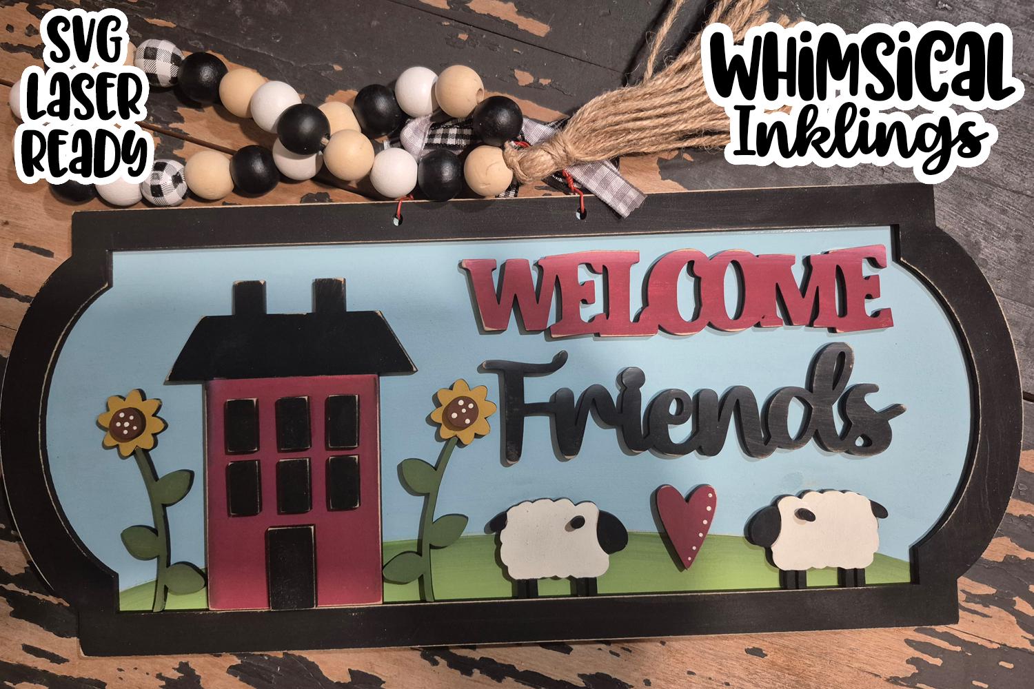 Prim Welcomesign Prim Welcome Friends Sign Laser SVG |laser Ready Prim Home| Glow Forge ...