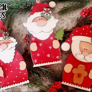 Ensemble SVG d'ornement laser trio du père Noël | SVG père Noël | Décorations de Noël découpées au laser | Forge phosphorescente| Ornement SVG