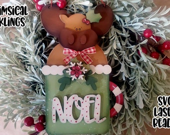 Noel Moose Mok Ornament SVG| Lasergesneden ornament eland| Glowforge| Kerstornament SVG