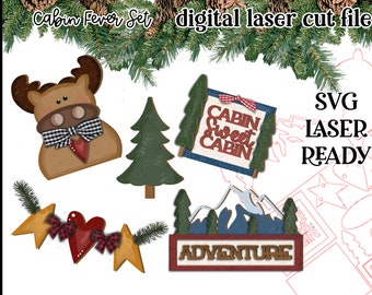 Cabin Fever SVG Set| Laser Cut Moose Banner| Glowforge|Cabin Tiered Tray SVG