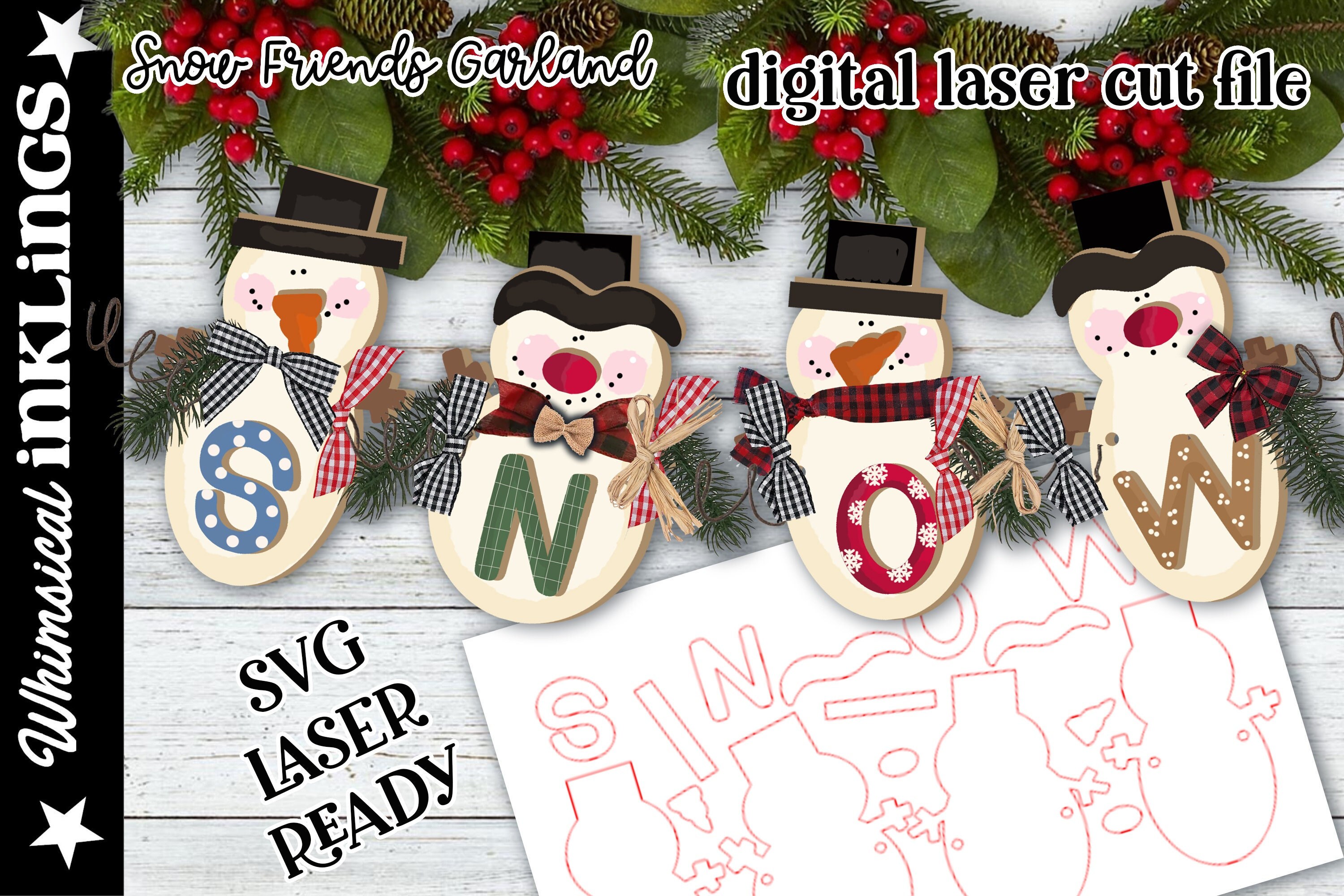 スノーフレンズガーランド| クリスマス SVG| レーザーカットクリスマス
