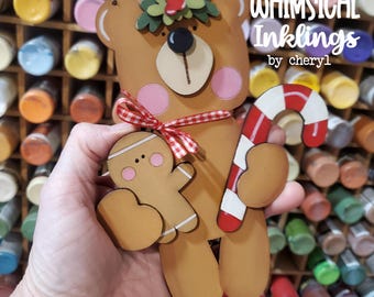 Adorno navideño de oso con forma de bastón de caramelo / Adorno navideño de oso preparado para láser / Adorno navideño Glowforge / Adorno de oso / Adorno Glowforge