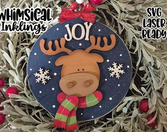Joy Moose Ornament  Laser SVG| Laser Cut Moose Ornament| Glowforge |Christmas Ornament SVG