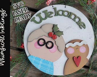 Mrs. Claus Welcome Sign SVG| Laser Cut Mrs. Claus| Glow forge| Christmas SVG |Christmas Laser SVG