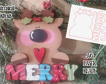 Frohe Rentier SVG | Laser geschnittene Rentierverzierung | Glow forge|Weihnachtsverzierung SVG