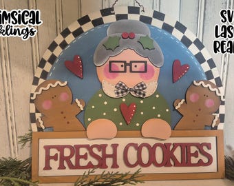 Mrs. Claus Fresh Cookies Sign Laser SVG| Laser Cut Mrs. Claus| Glow forge| Christmas SVG |Christmas Laser SVG
