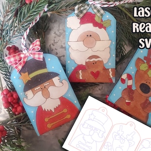 Christmas Pals Tag Ornament Set SVG| Laser Cut Snowman Ornament| Glow Forge| Ornament SVG| Santa Ornament SVG
