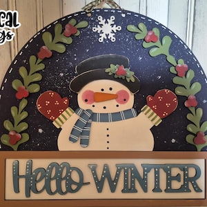 Hello Winter Snowman Sign Laser SVG |Laser Ready Snowman| Glow forge Snowman Sign| Snowman SVG
