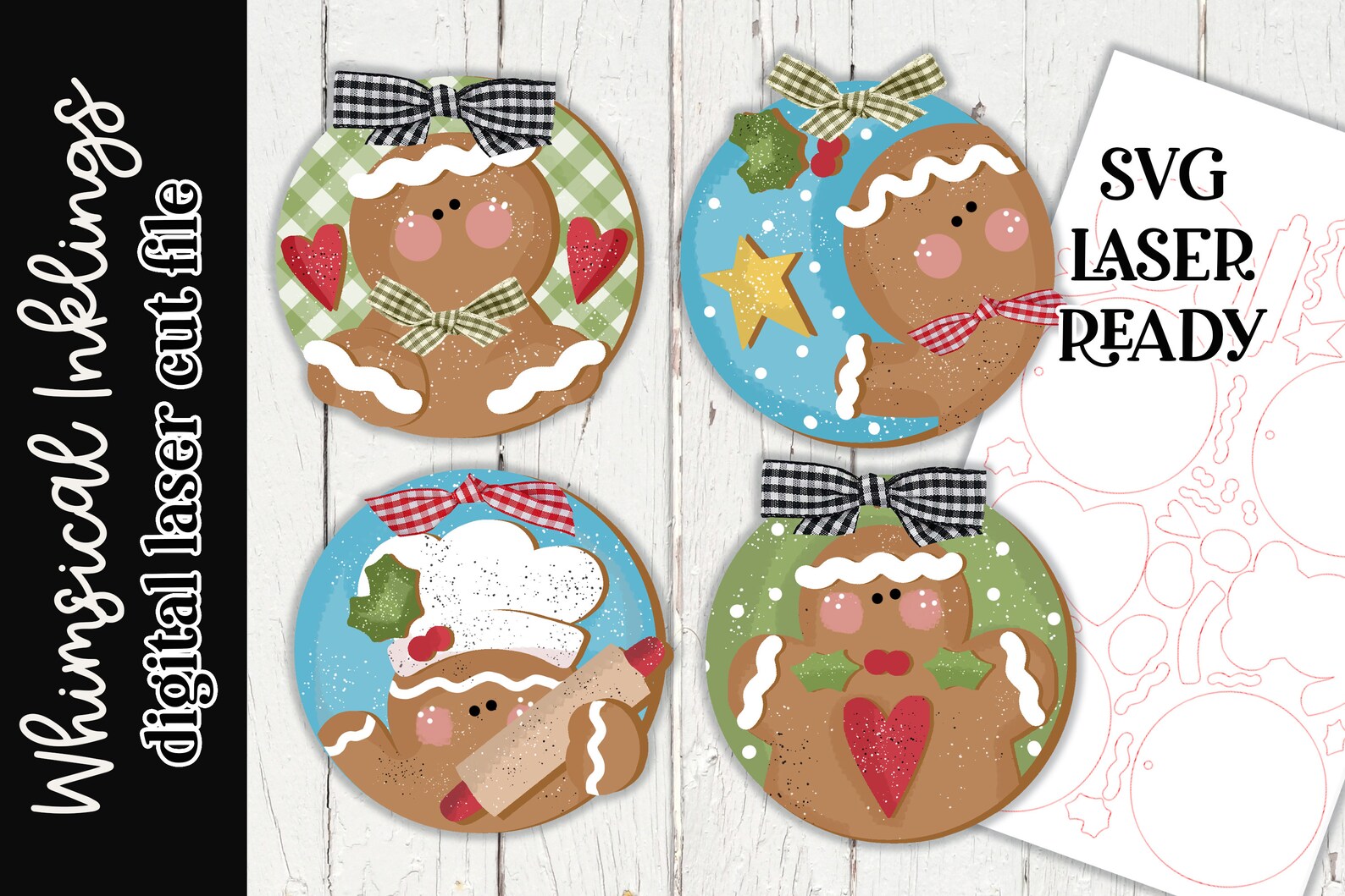 Sweet Gingerbread Round Ornament SVG Set |christmas Laser SVG| Laser ...