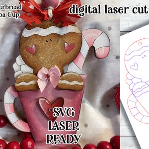 Gingerbread Cocoa Cup Ornament| Christmas SVG| Laser Cut Christmas Gingerbread| Glow forge| Ornament SVG