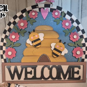 Bijenkorf Welkomstbord Laser SVG | Laserklaar lentebord | Glow Forge Zomer| Bee Skep SVG| Bijenkorf SVG