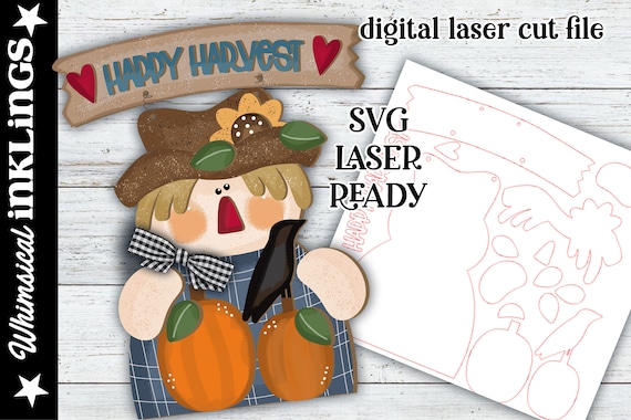 Happy Harvest Scarecrow SVG| Harvest Sign SVG| Laser Cut Scarecrow| Glow forge| Harvest SVG| Glowforge Fall
