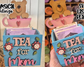 Tea For Mom Box Laser SVG |Bee SVG| Laser Cut Box| Glow forge| Flower Box SVG|