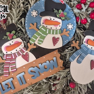 Let It Snow Snowman Trio Ornament Set SVG| Laser Cut Snowman Ornament| Glow Forge| Ornament SVG