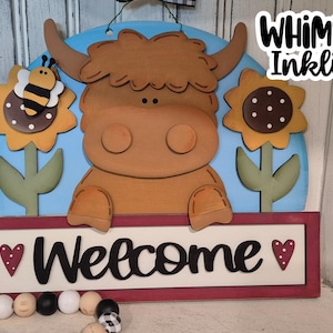 Scottish Highland Cow Welcome Sign  Laser Ready SVG| Scottish Highland SVG| Laser Cut Cow| Glow forge| Farmhouse SVG|