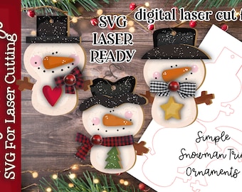 Simple Snowman Trio Ornament Set SVG| Laser Cut Snowman Ornament| Glow Forge| Ornament SVG