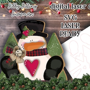 Sitting Silly Snowman SVG| Laser Cut Snowman | Glow forge| Shelf Sitter Snowman SVG