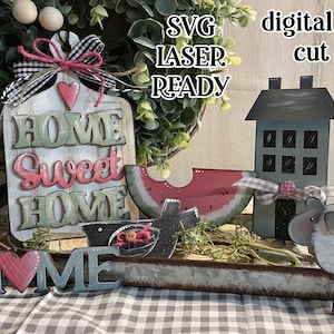 Prim Home SVG |Laser Ready Prim Home| Glow Forge Folk-art| Summer Tiered Tray SVG