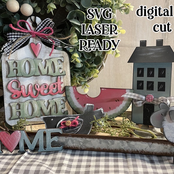 Prim Home SVG |Laser Ready Prim Home| Glow Forge Folk-art| Summer Tiered Tray SVG