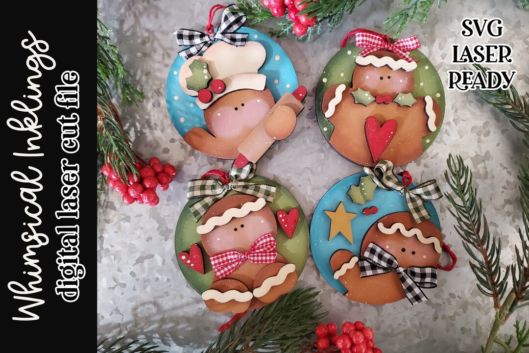 Sweet Gingerbread Round Ornament SVG Set |christmas Laser SVG| Laser ...