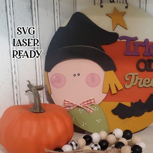 Trick Or Treat Witch Halloween Sign SVG| Halloween Laser SVG| Laser Cut Halloween| Glow forge Halloween| Halloween Tiered Tray SVG