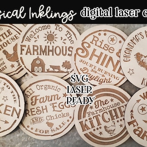 Collection SVG d'aimants de ferme | Vache SVG | Ferme découpée au laser | Forge phosphorescente| Aimant SVG | Aimant poulet