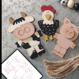 Ensemble d'aimants de ferme amis SVG | Vache SVG | Ferme découpée au laser | Forge phosphorescente| Plateau à plusieurs niveaux de ferme SVG|