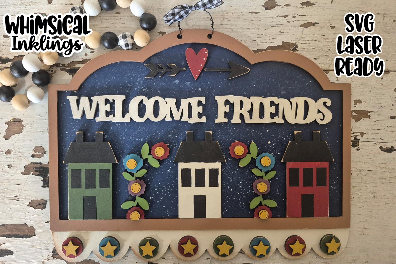 Prim Welcomesign Welcome Friends Prim Penny Rug Sign Laser SVG |laser Ready Prim Home ...