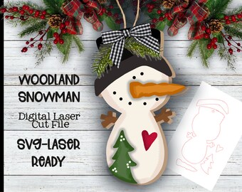 Woodland Snowman SVG| Laser Cut Snowman Ornament| Glowforge| Ornament SVG