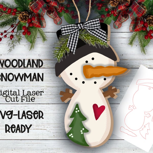 Woodland Snowman SVG| Laser Cut Snowman Ornament| Glowforge| Ornament SVG