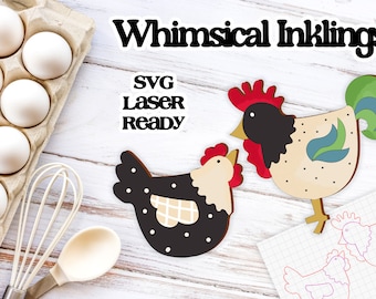 Whimsical Chicken Magnets SVG| Chicken SVG| Laser Cut Chicken| Glow forge| Rooster SVG|