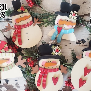 Frostige Freunde Schneemann Ornament SVG Set | Weihnachten Laser SVG | Laser geschnittene Weihnachtsverzierung | Glühen Schmiede| Schneemann Tiered Tablett SVG